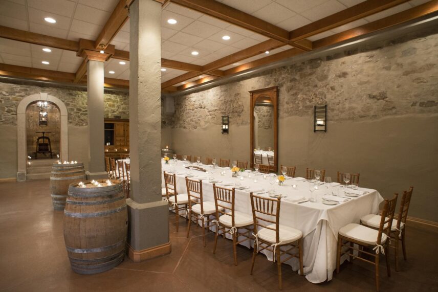 Vintner’s Cellar set up for a wedding reception.