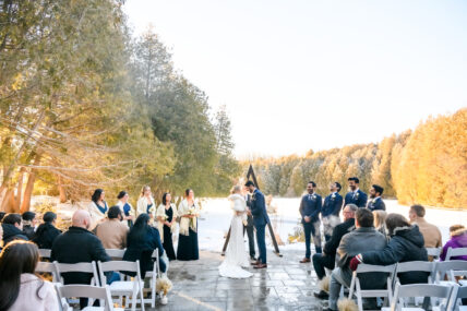 A bride in a winter wedding dress for a winter wedding at Millcroft Inn and Spa