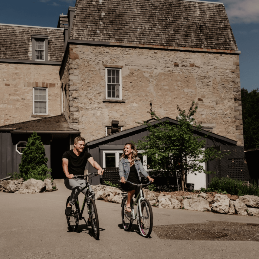 A couple going for a bike ride in Caledon, Ontario.